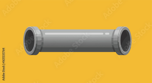 Metal Pipe on Yellow Background Infrastructure, Plumbing, Industrial Design, Vector