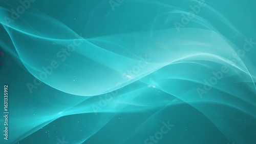Dynamic flowing turquoise waves with subtle sparkling light particles