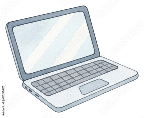 A sleek, modern laptop with a light-colored keyboard and a reflective screen, designed for contemporary digital use.