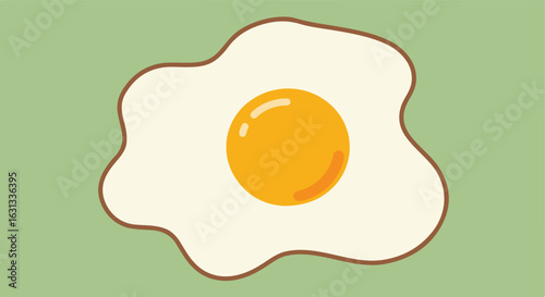 Sunny Side Up Egg Isolated on Green Background. Illustration, Food Graphic