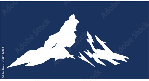 White Mountain Shape Silhouette on Blue Background for Design