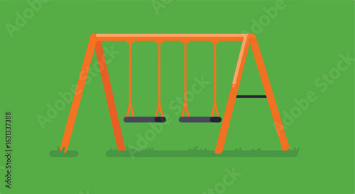 Empty swings at playground on grassy background for brochure, website, or print