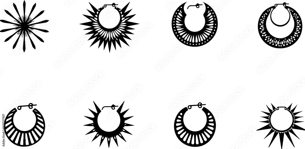 Fototapeta premium Tribal Hoop Earring Silhouettes vector graphics bundle