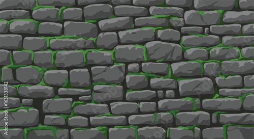 Gray Brick Wall with Moss Texture for digital painting and background element