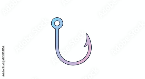 Isolated gradient fishing hook on white background for hunting articles