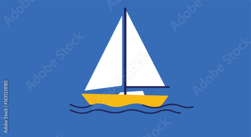 Sailboat sailing on blue sea. Nautical design for travel or recreation