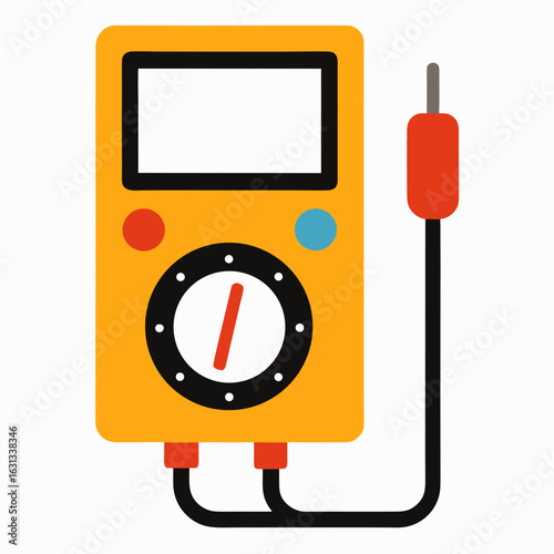 Illustration of a yellow multimeter with a dial and digital screen