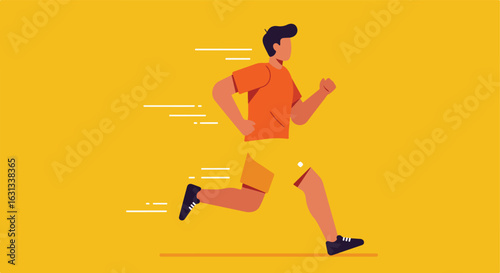 Cartoon Man Running on Flat Background with Speed Lines for Fitness Ad