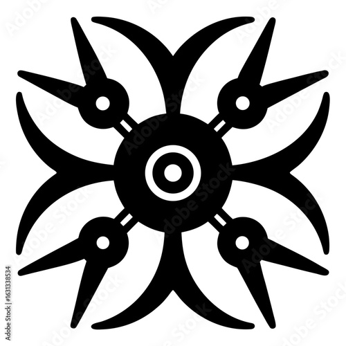 Abstract black and white geometric symbol with radial symmetry