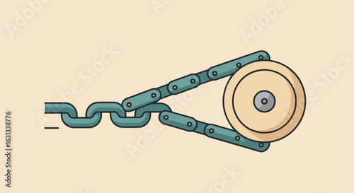 Chain Turning a Pulley on Beige, Illustrating Industrial Machinery Concepts