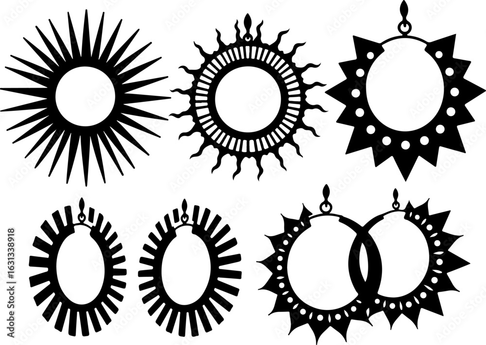 Fototapeta premium Tribal Hoop Earring Silhouettes vector graphics bundle