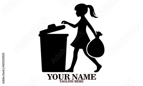 National cleanup day vector illustration template design graphic girl disposing of trash in recycle bin, suitable for logo design