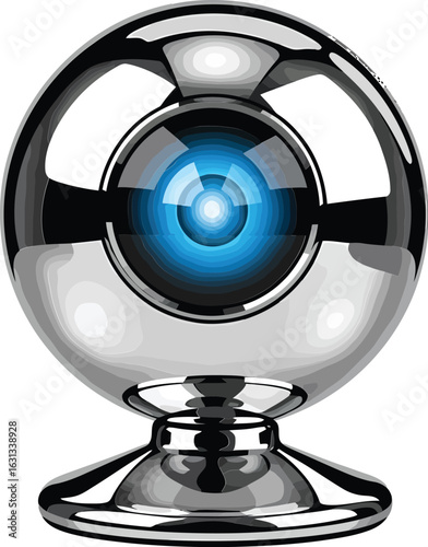 Modern Silver Webcam with Blue Lens Vector Illustration
