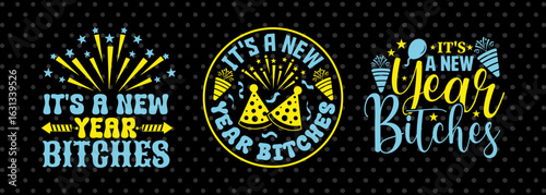 Its A New Year Bitches SVG Cut Files | Humorous New Year Quote T-shirt Design Bundle