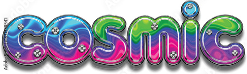 Colorful gradient “Cosmic” text with glossy 3D style and shiny stars, vibrant decorative typography