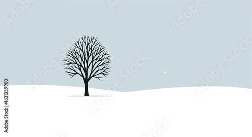 Winter landscape with a bare tree; peaceful scene for use in a blog