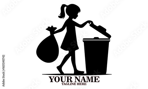 National cleanup day vector illustration template design graphic girl disposing of trash in recycle bin, suitable for logo design