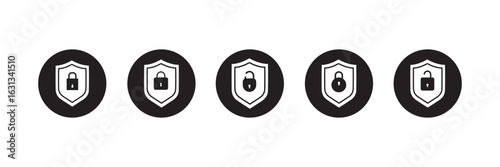shield with lock icon. Set of security shield icons. Privacy secure sign vector.