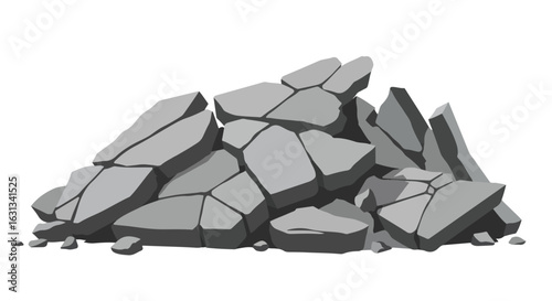 Cartoon pile of gray rubble on a white background for use as a construction asset