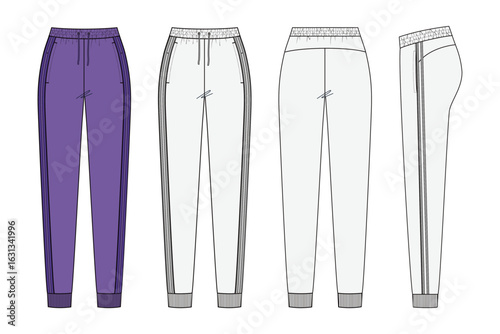 Womens pant Fashion Flat Sketch Vector Illustration CAD Technical Template Mockup	
