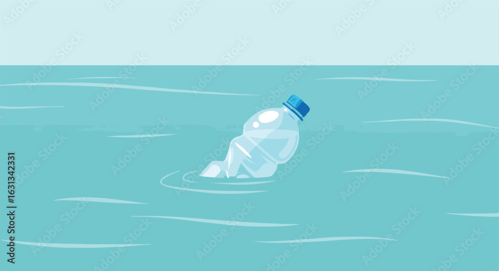 Naklejka premium Floating plastic bottle polluting the sea; illustrating water pollution