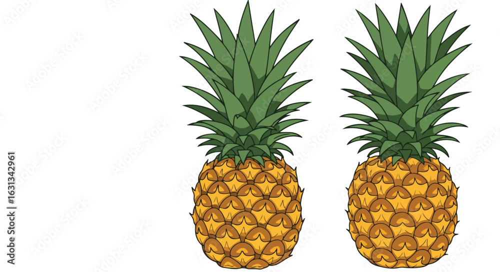 Fototapeta premium Two pineapples, isolated on white, for use in designs, patterns, or education