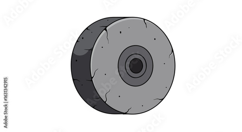 Cartoon grinding wheel on white background, used for sharpening blades and axes