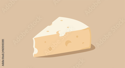 Cartoon slice of cheese against beige background, food related illustration