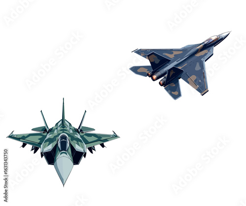 Vsai two modern fighter jets flying in formation, showcasing military power