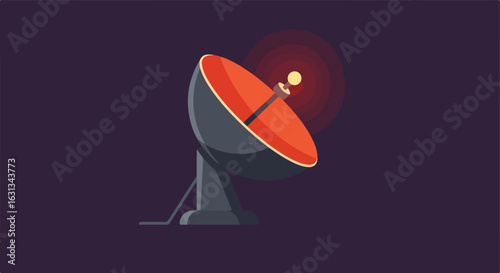 Satellite dish emitting signals on dark background for communication use