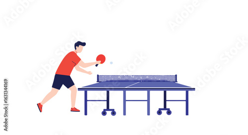 Ping pong player hitting ball on a table, sport, illustration, isolated