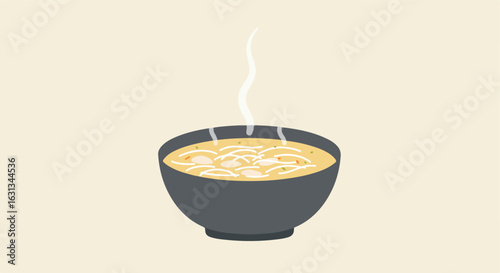 Steaming noodle bowl on light background for ads or food blogs