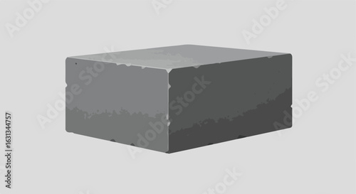 Gray concrete block sits alone, on a plain background, useful for modeling