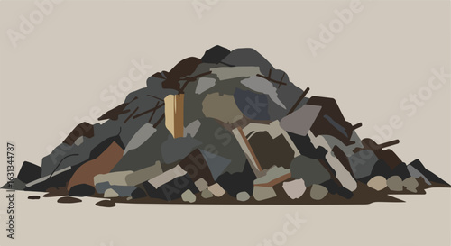 Pile of construction debris, after demolition, on a beige surface for disposal