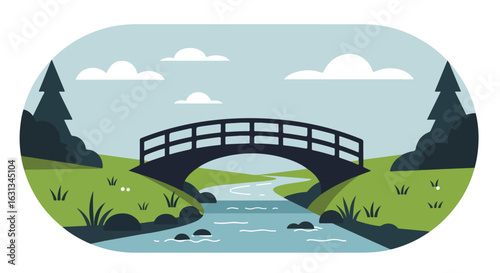 Pedestrian Bridge Over River Scene with Sky in Background for Nature Blog Post