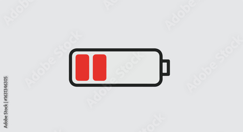 Low battery indicator with two bars on a light gray background for UI