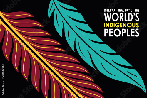 International Day of the Worlds Indigenous Peoples text with tribal feathers vector