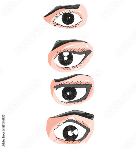 Science of hand drawn vector Collection of eyes different shapes clipart.