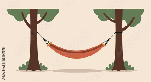 Relaxing in hammock between trees; foliage in the background; for vacation ads
