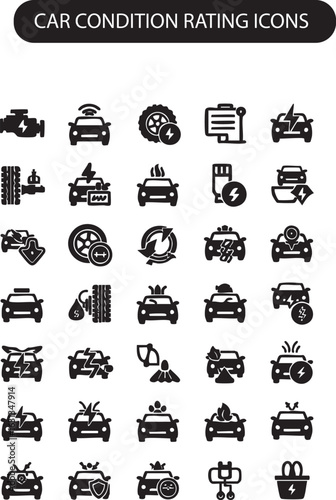 Car Condition Rating Icons – Set of Automotive Evaluation Symbols for Vehicle Inspection, Quality Grading, and Used Car Listings