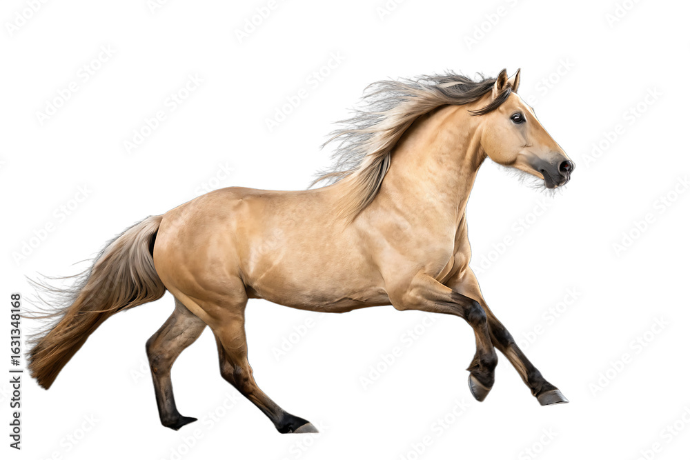Naklejka premium Light brown horse stallion running, side profile isolated on transparent background