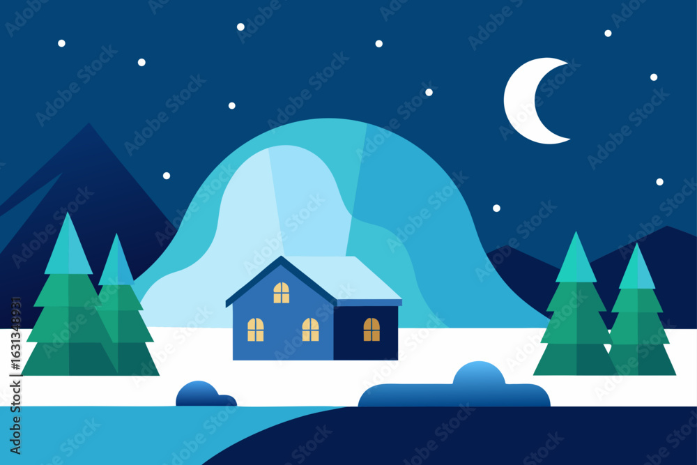 Fototapeta premium winter landscape with house