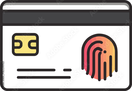 Bank card with fingerprint, secure payment icon, minimalist line vector.