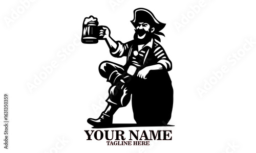 illustration pirate with knife and barrel on white background. pirate with knife and barrel vector illustration, pirate logo design. Talk like a pirate day