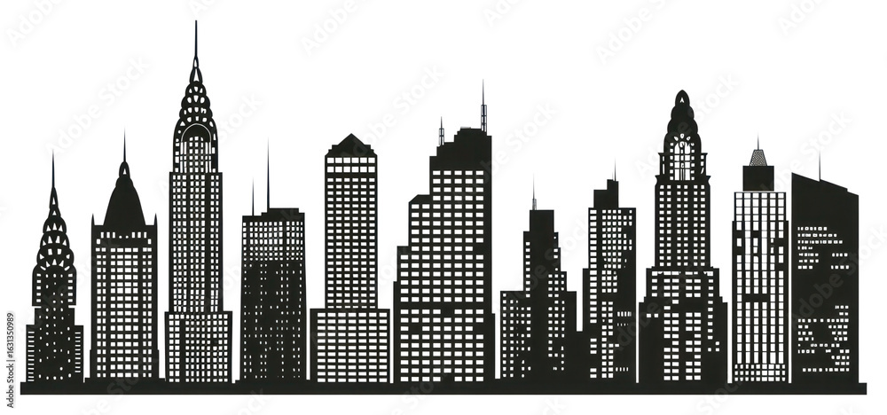 Naklejka premium PNG Buildings silhouette clip art architecture metropolis skyscraper.