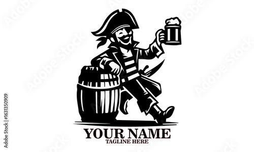 illustration pirate with knife and barrel on white background. pirate with knife and barrel vector illustration, pirate logo design. Talk like a pirate day