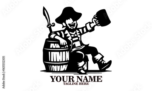illustration pirate with knife and barrel on white background. pirate with knife and barrel vector illustration, pirate logo design. Talk like a pirate day