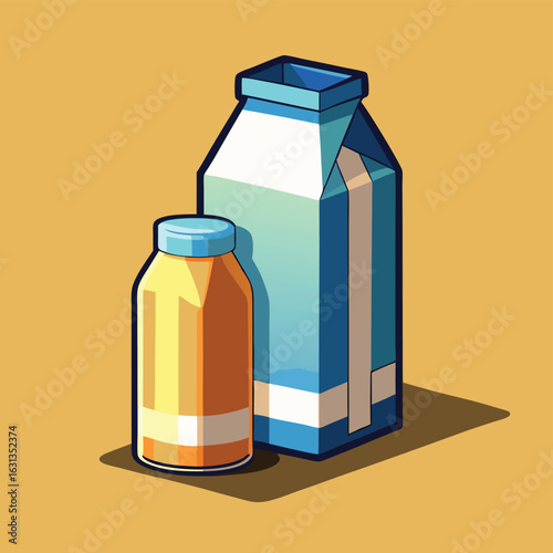 Two cartoon containers for liquids and supplements