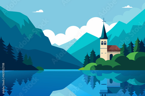 landscape with mountains and lake