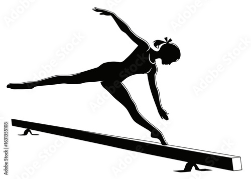 Silhouette of a gymnast performing a balance beam routine with arms extended for balance and control created with generated ai